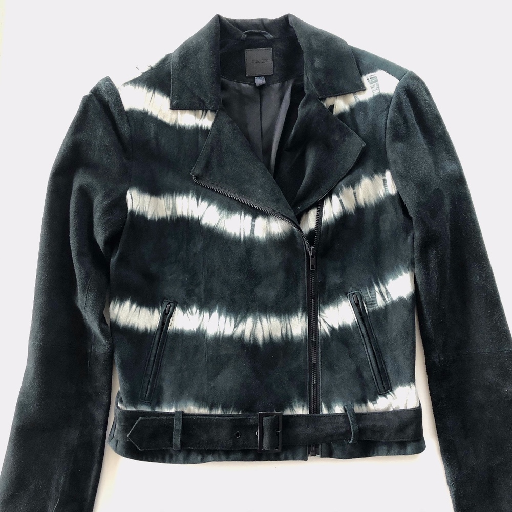 Sueded Tie Dye Midnight Blue Leather Moto Jacket